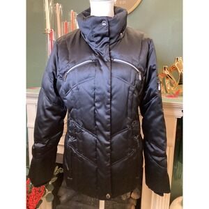 ana A NEW‎ APPROACH Womens Black Satin Quilted Down Winter Jacket Size L